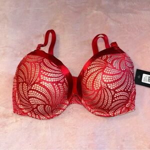 Fredericks of Hollywood Exxtreme tuxedo red lace push up bra 36D
